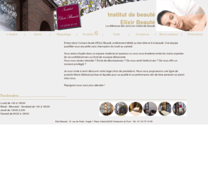 elixirbeaute94.com: Index - Institut de beauté - Elixir Beauté partenaire exclusif Maria Galland Charenton, Soins corps, soins visage
Institut de beauté Charenton le Pont - Elixir Beauté - Maria Galland, Soins du corps, soins du visage, vous propose des soins pour le visage et des soins corps, des produits de beauté et du Maquillage. Offrez un soin à un proche