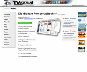 tvgenial.com: TVgenial - ihre aktuelle und digitale Fernsehzeitschrift aus dem Internet
TVgenial - die kostenlose und geniale TV Zeitschrift aus dem Internet.