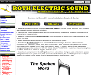 rothsound.com: Commercial Sound System Design, Installation, Service, and Integration Consulting for Churches,Schools,Retail,Restaurants,Business,Industry.
We specialize in professional sound systems for Churches, Schools, Commerce and Industry. We also have an on-line catalog of pro-audio products.