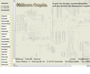 ahlborn-orgeln.de: Kirchenorgel, Sakralorgel, Friedhofsorgel, Hausorgel, Ahlborn-Orgel, elektronische Kirchenorgeln
Sakralorgeln, Kirchenorgeln, Friedhofsorgeln, Hausorgeln, Klassikorgeln, Konzertorgeln, Hausorgeln, Gebrauchtorgeln, Keyboards, Expander, Kombinations-Orgeln, Organum, Praeludium, Ahlborn-Organum II, Ahlborn-Praeludium 4, Ahlborn-Praeludium 3, Beratung, Vertrieb, Service, Ahlborn Orgel