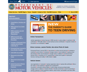 nysdmv.com: New York State Department of Motor Vehicles - NYS DMV - NYSDMV - Driver - Vehicle
NYS DMV, NYSDMV, New York State Department of Motor Vehicles, driver license, vehicle title, vehicle registration, vehicle inspection, repair, download forms, on-line transactions.