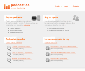 mibuscador.net: Podcast en Español, podcast en castellano. Servicios de Podcasting
Servicios y directorio on line de podcasts. Todo el mundo del podcasting en español.