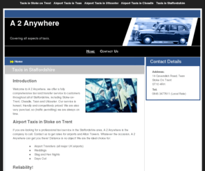 a2anywhere.com: Taxis in Stoke on Trent : A 2 Anywhere
Looking for taxis in Stoke on Trent? Call the reliable experts here at A 2 Anywhere today.