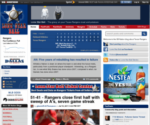 lonestarball.com: Lone Star Ball - For Texas Rangers Fans
Your best source for quality Texas Rangers news, rumors, analysis, stats and scores from the fan perspective.