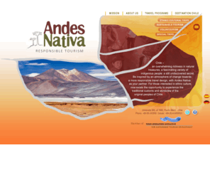 andesnativa.com: Andes Nativa
Andes Nativa tourism website, sitio web turismo en Chile, You walk Native Web site tourism in Chile, Sie gehen gebürtiger sitetourismus in Chile 