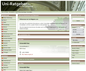 uni-ratgeber.com: Uni-Ratgeber.com - Deutschpsrachige Universitäten im Detail
Uni-Ratgeber ist eine Plattform für Informationen über Unis und deren Studiengänge.