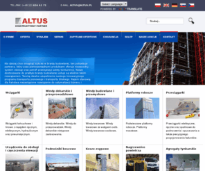 altus.pl: ALTUS.pl
Firma Altus oferuje sprzedaż, wynajem oraz serwis m.in. windy dekarskie, wciągarki, pomosty wiszące, nagrzewnice powietrza, agregaty tynkarskie, windy budowlane, kosze zsypowe, przeciągarki, żurawie