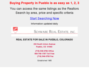 pueblo123.com: Buying Real Estate in Pueblo Colorado is as 1-2-3
Pueblo Colorado Real Estate Property Search, over 5000 listings