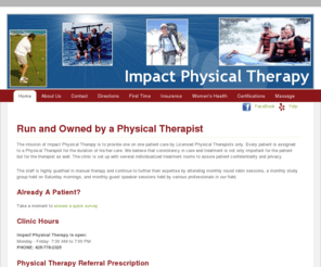 impactpt.net: Impact Physical Therapy
Impact Physical Therapy, Lynnwood Washington.  Owned and Operated by a Physical Therapist.  Specialists in manual physical therapy and orthopedic rehabilitation