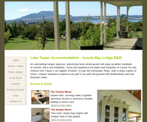 acaciabaylodge.com: Taupo Accommodation, Lake Taupo Accommodation - Acacia Bay Lodge Bed & Breakfast
Accommodation Taupo, Acacia Bay Lodge B&B, 20 Te Moenga Park, Taupo Boutique Accommodation. Stunning views of Lake Taupo, Taupo and Mt Tauhara