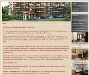 jomtienbeachproperties.com: Jomtien Beach Properties - Home
Jomtien Beach Properties. Real Estate, Property for sale and rent in Pattaya, Jomtien and Thailand. Residential real estate sales, rentals, new developments, listings and property investment in houses and apartments.
