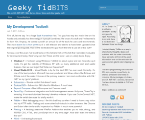 geekytidbits.com: Geeky TidBits | Bits about C#, ASP.NET, SQL Server, Linux, Mono and other geeky stuff.
Geeky TidBits | Bits about C#, ASP.NET, SQL Server, Linux, Mono and other geeky stuff.