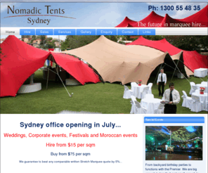 nomadictentssydney.com.au: Marquee Hire for Weddings, Functions & Corporate Events. - Nomadic
Nomadic Tents Australia specialize in providing the latest Bedouin Style, Freestyle, Stretch Tents, Freeform Tents and also Specializing in promotional marquee.