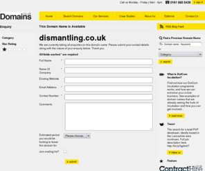 dismantling.co.uk: Please enquire here about our premium domain names
Please fill out the information below. One of our representatives will be in touch regarding your enquiry as soon as possible. Please note: Your information