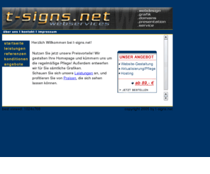 t-signs.net: t-signs.net - webdesign,grafik,aktualisierung,domains
Wir gestalten kostengünstig Ihre Internetseite, inkl Erstellung von Grafiken. Gerne verkaufen oder kaufen wir Domains für Sie...