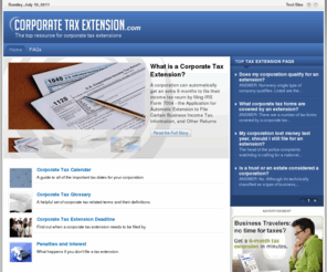 corporatetaxextension.com: Corporate Tax Extension :: File a Tax Extension for a Corporate Tax Return
eFile Form 7004 to receive a 6-month tax extension automatically from the IRS to extend your income tax return filing from April 15 to September 15.