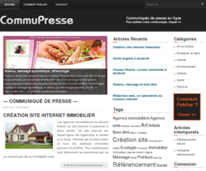 commupress.com: Communiqué de Presse en ligne
Communiqué de presse en ligne, des articles et des actualités publiés par des internautes ou des webmaster. Vous pouvez également publier vos communiqués de presse.