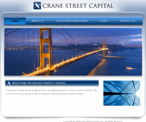 cranestreetpartners.com: Crane Street Capital - Middle Market Private Equity Investors
Crane Street Capital invests in high growth, asset-light businesses in service oriented industries. We focus exclusively on private equity investments in the North American middle market.