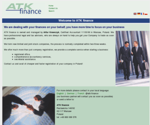 atk-finance.eu: ATK Finance - Home
accounting, bookkeeping, payroll, accountant, accounts, company formation, company registration, business Poland, register, doing business in Poland, planning business in Poland, new business in Poland, outsourcing accounting, expansion Poland, address Poland, office Poland