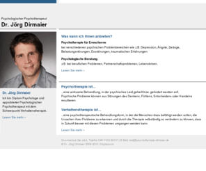 psychotherapie-dirmaier.de: Psychotherapie in Hamburg bei Dr. Jörg Dirmaier. Hilfe bei Depressionen, Ängsten oder Essstörungen
Psychotherapeut in Hamburg: Psychotherapie oder Verhaltentherapie u.a. bei Depressionen, Ängsten, Zwängen, Essstörungen.