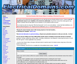 electric-substation.com: Domain Names for the Electrical Industry - Transformers, Switchgear, Circuit Breakers, Generators, Substations, Electrical Training, Electrical Testing, Power Engineering, etc
Domain names incorporating electrical keywords such as transformers, switchgear, circuit breakers, generators, substations, electrical training, electrical testing, electrical safety, electrical power engineering, etc are for sale at ElectricalDomains.com.
