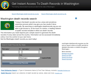 washington-deathrecords.org: Washington State Death Records - FREE death records search
Washington (WA) State Death Records - complete free Public Records Access