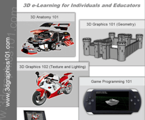 3dgraphics101.com: 3D Graphics 101 - 3D e-Learning for Individuals and Educators
3D e-Learning for Individuals and Educators