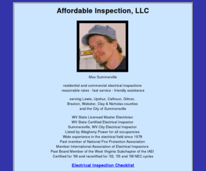 aiwv.com: Affordable Inspection, LLC - Electrical Inspections
Electrical inspection agency covering north central West Virginia. Listed by Allegheny Power for all electrical service inspections.> <meta name=