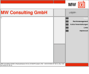 mw-legal.com: MW Consulting GmbH - Kultur- und Veranstaltungsmanagement / Rechtsmanagment
Kultur- und Veranstaltungsmanagement / Rechtsmanagment
