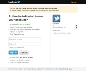 followtwitter.biz: Twitter
Twitter is without a doubt the best way to share and discover what is happening right now.