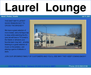 laurellounge.com: Laurel Lounge - About
Laurel Lounge, Oakland,sports bar, micro brews, darts, billiards, tavern, 