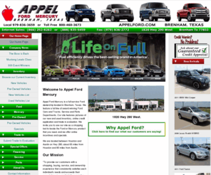 houstonford.org: Appel Ford Mercury Home Page
Appel Ford Mercury, a full service New and Used Car Ford Dealer in Brenham, Texas