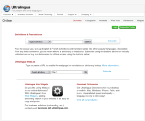 ultralingua.net: Dictionary Software, Grammar Software, Translation, Spell Check
Free Dictionary by Ultralingua - Translation, Definition, and Grammar in 8 Different Languages.