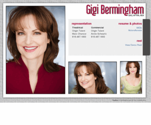 gigibermingham.com: Gigi Bermingham | SAG AFTRA AEA
Los Angeles Actor & Director. Member of The Antaeus Company. SAG | AFTRA | AEA