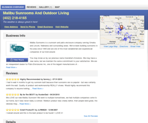 malibusunrooms.net: Malibu Sunrooms And Outdoor Living | Gretna, NE 68028 | DexKnows.com™
Malibu Sunrooms And Outdoor Living in Gretna, NE 68028. Find business information, reviews, maps, coupons, driving directions and more.