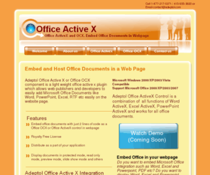 officeactivex.com: Office ActiveX. Office OCX. Embed Office documents in webpages.
Office viewer activex control. Office OCX. Embed Office documents within a webpage. Office Activex can be integrated into any .net language code and can be used to view Microsoft office documents.