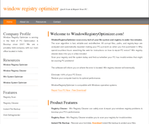 windowregistryoptimizer.com: Window Registry Optimizer - Download PC Registry Optimizer - Quick Scan & Repair Your PC
Window Registry Optimizer - Scan and clean your registry. Download Window Registry Optimizer