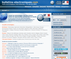 bulletinselectronics.com: bulletins-electroniques.com : toute l'actualité technologique internationale en français, en accès libre et gratuit !
Les Bulletins Electroniques des Ambassades de France - un service ADIT