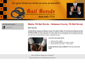 delawarecountybailbonds.com: Bail Services Delaware County, PA - Bail Bonds 866-643-7731
Bail Bonds provides Bail Services to Delaware County, PA. Call 866-643-7731 for all of your bail needs.