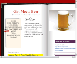 girlsguide2beer.com: Girl Meets Beer
A woman's adventures in the world of beer.  A lady beer novice's journey into the world of beer.  Including reviews, stories, tasting recommendations, food pairings and more...