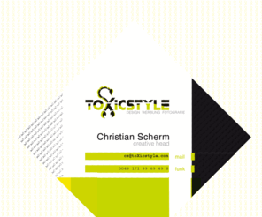 toxicstyle.com: toXicstyle - Websites, Printwerbung und digitales für den Mittelstand.
Unser Aktionsradius: Nordbayern / Ostbayern und der Rest der Welt
toXicstyle.com verpflichtet sich digitales zu günstigen Konditionen anzubieten. Dazu zählen Webdesign, digitale Arbeiten an Bildern, Fotografie, Hilfe bei PC Problemen und vieles vieles mehr...