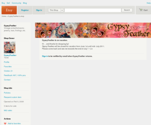 gypsyfeather.net: Vintage embellishments  jewelry lace findings etc by GypsyFeather
GYPSY FEATHER.........treasures for the gypsy soul. Specializing in vintage jewelry and jewelry tidbits, findings, found objects, trinkets, lace and