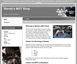 wendys-mot-darwen.com: MOT Testing Station in Darwen : Wendy's MOT Shop
For classic car servicing in Darwen, give Wendy’s MOT Shop a call. We service all makes and models.