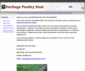 heritagepoultry.net: Home
Selling poultry books, old and new, poultry prints, books of all genres, poultry waterers, incubator parts.