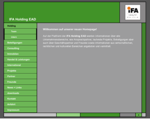 ifa-holding.com: Holdinggesellschaft
Holding- und Consultinggesellschaft und Geschäftsfelder von verbundenen Unternehmen
