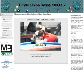 bu-kassel.de: Billard Union Kassel 2000 e.V. - Willkommen auf den Internetseiten der Billard Union Kassel
Hompage der Billard Union Kassel 2000 e.V. - Nordhessens größtem Verein für Pool-Billard. Auf ca. 350m² bieten wir acht  rauchfreie 9ft-Turniertische in ruhiger Atmosphäre, einen Thekenbereich mit günstigen Preisen und alles was das Billardherz sonst noch begeistert. Bei uns kann man Billard unter professioneller Anleitung bei einem Trainer erlernen. Queues testen oder Kaufberatung ist auch kein Problem.