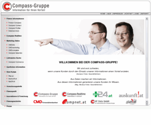 compass.at: Compass-Gruppe - Information für Ihren Vorteil
Die Compass-Gruppe ist der führende Anbieter von Wirtschaftsinformationen in Österreich und versorgt die wichtigsten heimischen Unternehmen mit stets aktuellen und korrekten Firmendaten.