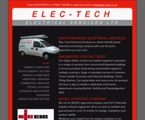 elec-tech.co.uk: Elec-Tech - North Norfolk Electrical Services
Elec-Tech Electrical Services is a North Norfolk based electrical contracting company with over 20 years experience you can trust  covering domestic, commercial and industrial work.