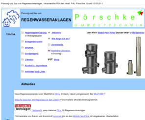 poerschke-umwelttechnik.de: Regenwasseranlage, Planung und Bau
Regenwasseranlage, Beschreibung der Bauteile, Planungshilfen und Einbauhinweise