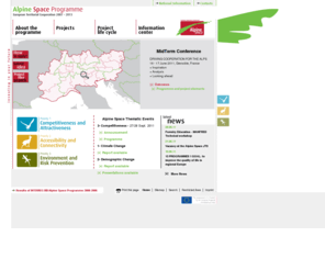 alpine-space.eu: ALPINE SPACE PROGRAMME: Home 
The Alpine Space Programme is the EU transnational co-operation programme for the Alps. It connects 33 regions from seven Alpine countries with the aim to increase competitiveness and attractiveness of the Alpine region in a sustainable way.